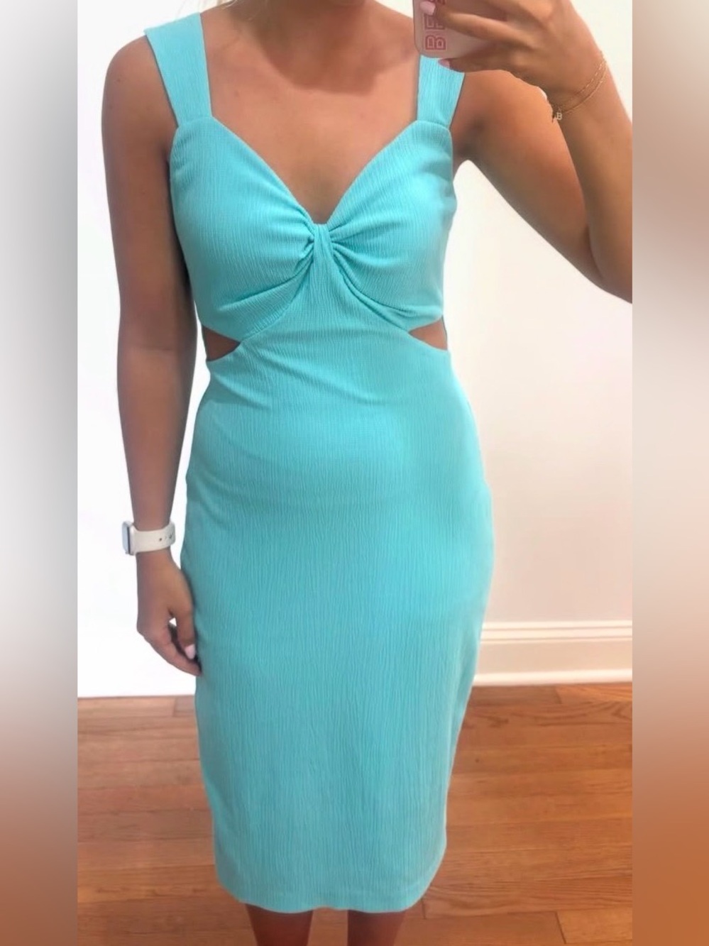 Twist-Front Aqua Maxi Dress with Side Cutouts